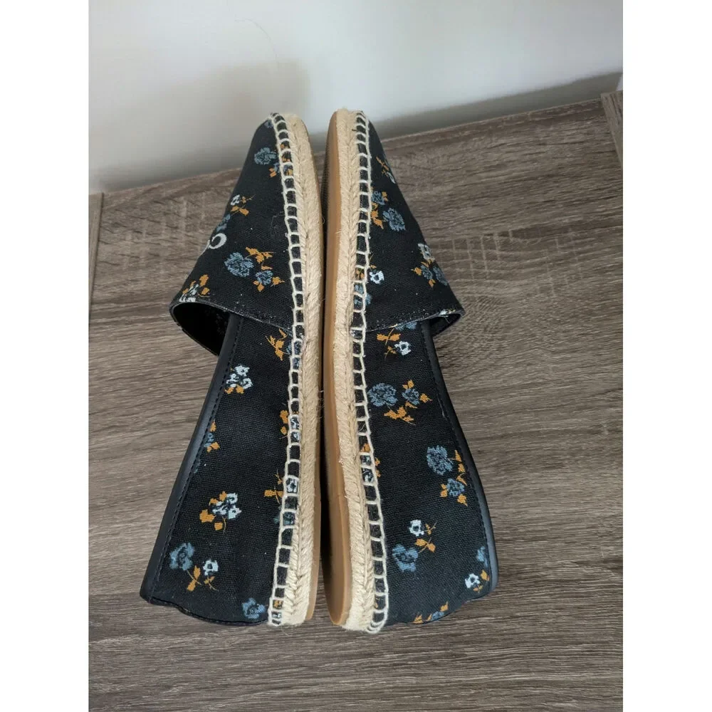 Coach Mila Coh Canvas Espadrille Womens 7.5B Black Floral Beachy Coastal Grandma
